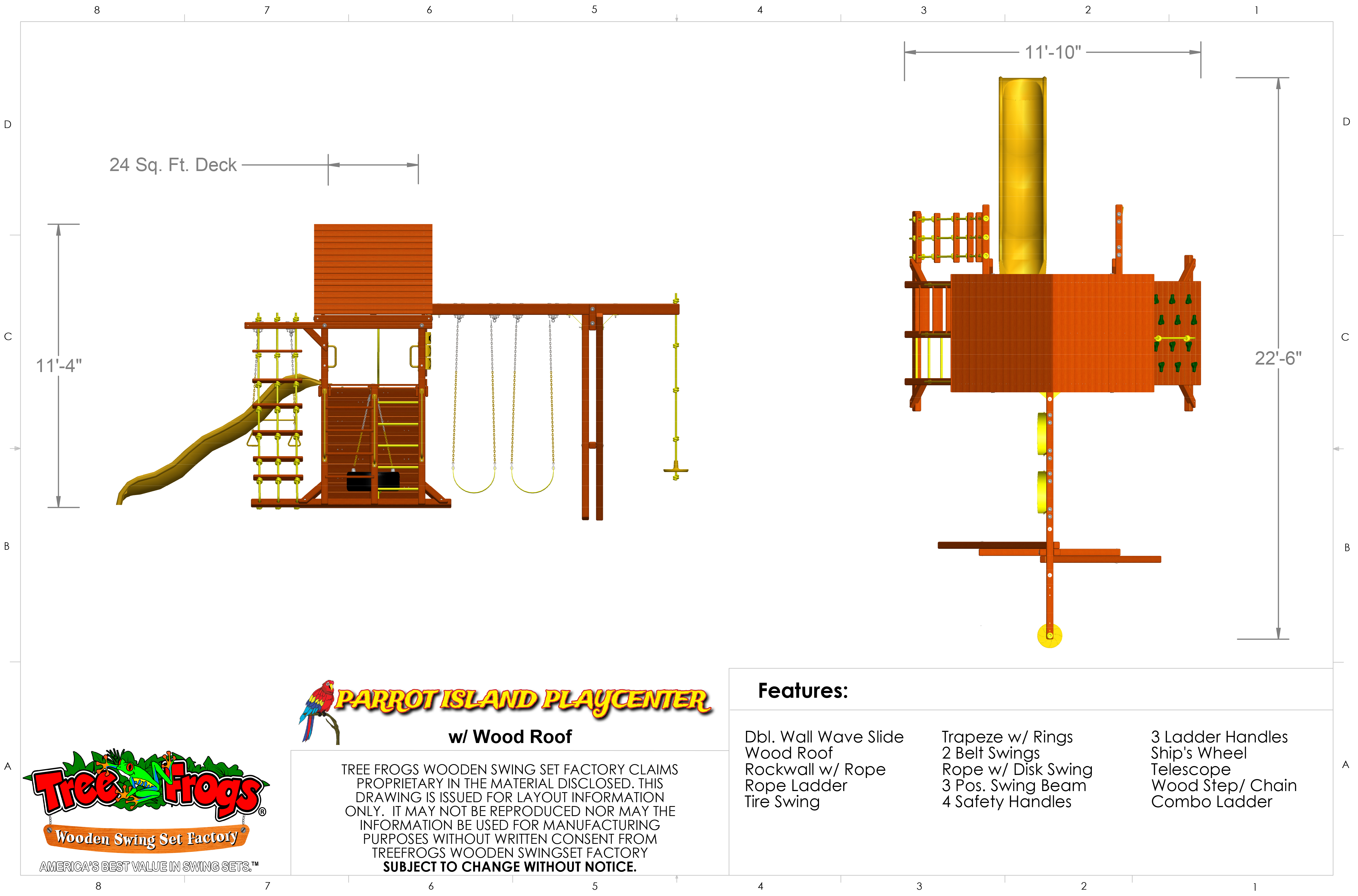 Parrot Island Playcenter w/Wood Roof Swing Set Treefrogs Swingsets