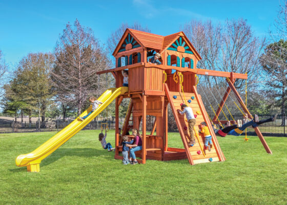 7.4 MegaDeck Fort w/ Wood Roof, Treehouse Panels, and DoubleWall Scoop Slide