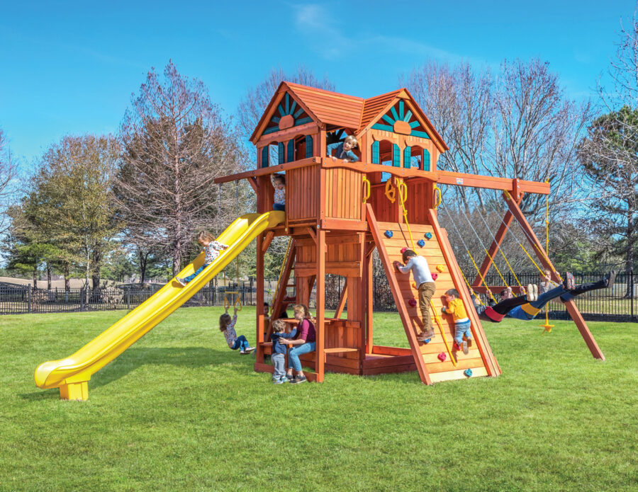 7.4 MegaDeck Fort w/ Wood Roof, Treehouse Panels, and DoubleWall Scoop Slide