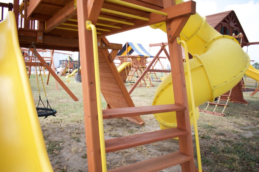 7.4 Jaguar Playcenter w/ BYB Tarp, 4x6 Monkey Bars, Loft, Yellow DoubleWall Scoop Slide and Yellow Spiral Slide