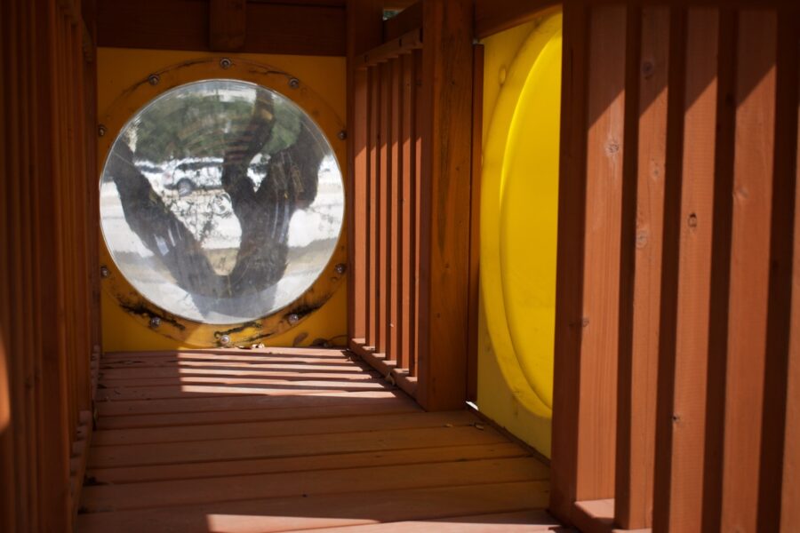 7.4 Jaguar Playcenter w/ BYB Tarp, 4x6 Monkey Bars, Loft, Yellow DoubleWall Scoop Slide and Yellow Spiral Slide