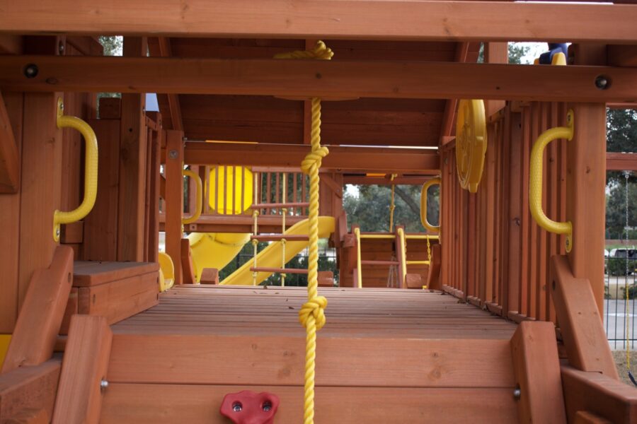 7.4 Jaguar Playcenter w/ BYB Tarp, 4x6 Monkey Bars, Loft, Yellow DoubleWall Scoop Slide and Yellow Spiral Slide