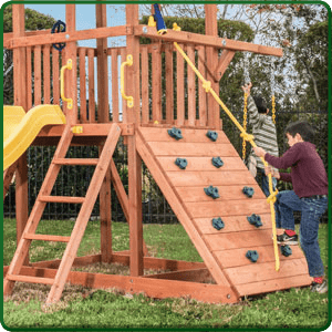 Full Width Rock Wall on Orangutan Fort Swing Sets