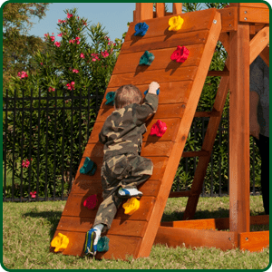 Full Width Rock Wall on Toucan Fort Swing Set