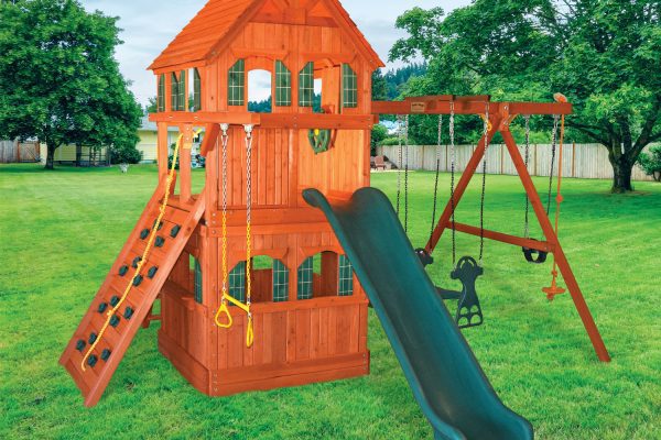 outdoor treehouse with slide