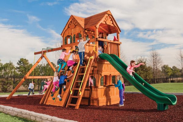 outdoor treehouse with slide