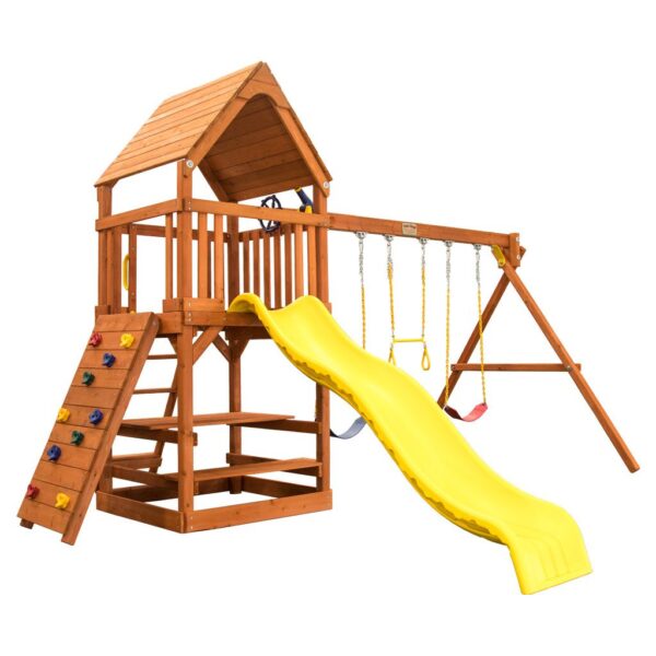 Toucan Fort Swing Sets Wooden Roof Picnic Table Wave Slide