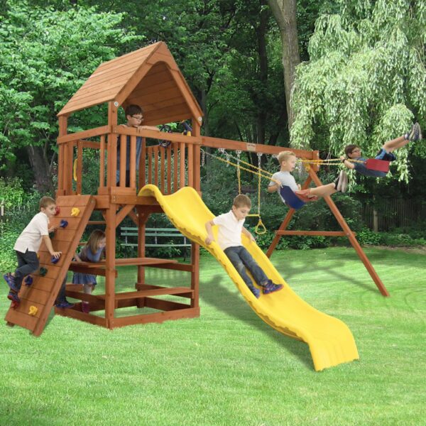 Toucan Fort Swing Sets Wooden Roof Picnic Table Wave Slide