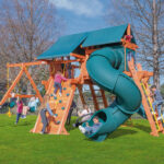 6.5 Jaguar Playcenter w/ Tarp, 4x6 Monkey Bars, Loft, DoubleWall Scoop Slide and Spiral Slide