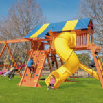 7.4 Jaguar Playcenter w/ BYB Tarp, 4x6 Monkey Bars, Loft, Yellow DoubleWall Scoop Slide and Yellow Spiral Slide