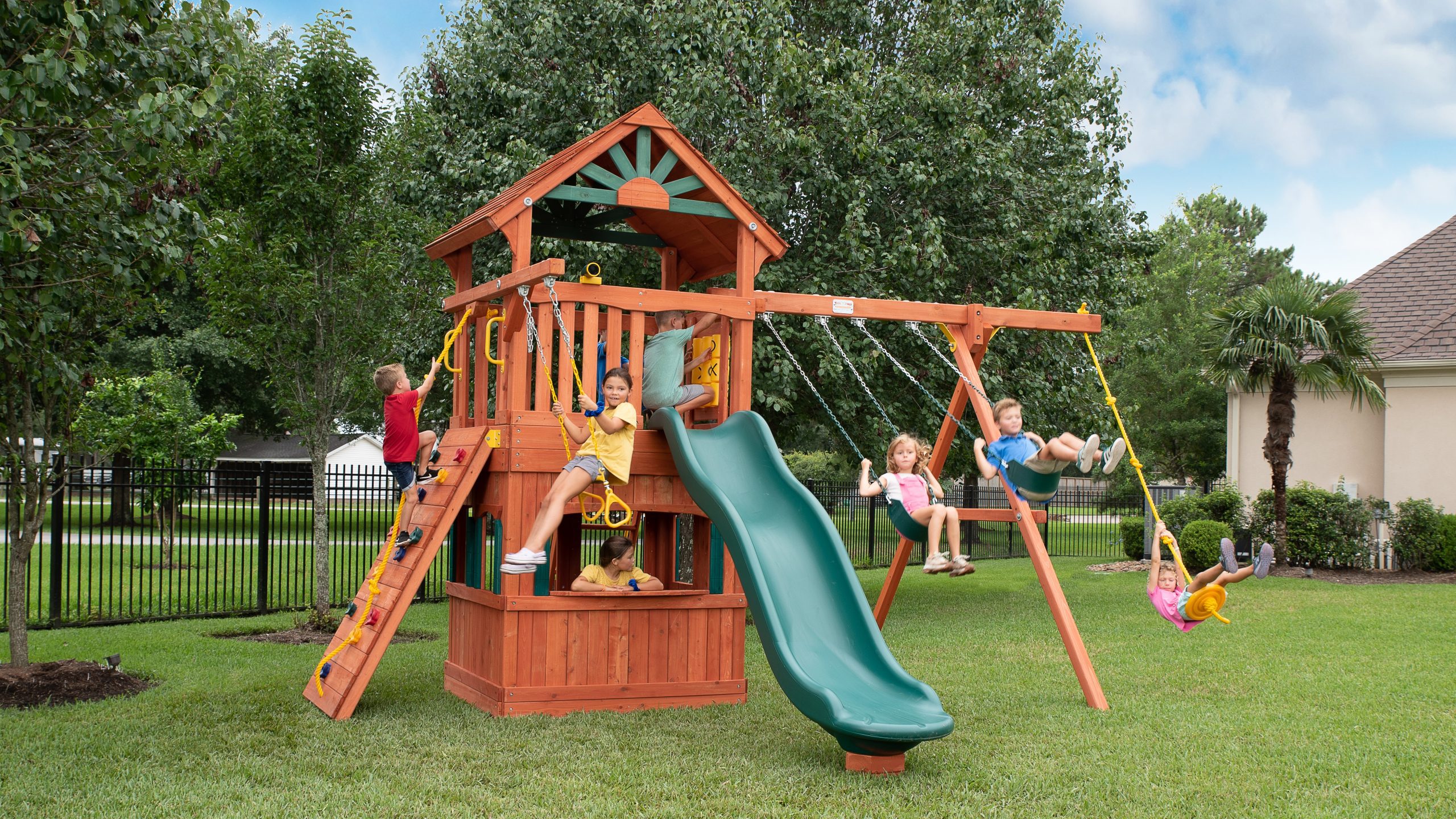 Parrot Island Fort Wood Roof Playhouse Panels Green Wave Slide