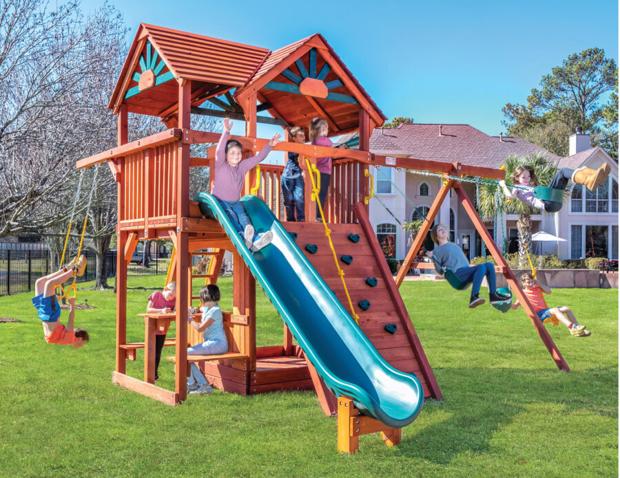 5.8 MegaDeck Fort w/ Wood Roof, Picnic Table, and DoubleWall Scoop Slide