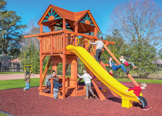 6.5 MegaDeck Fort w/ Wood Roof, Picnic Table, and DoubleWall Scoop Slide