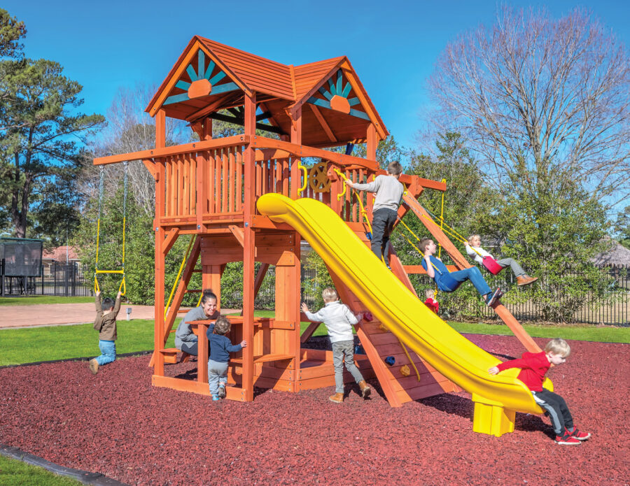 6.5 MegaDeck Fort w/ Wood Roof, Picnic Table, and DoubleWall Scoop Slide