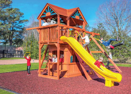 6.5 MegaDeck Fort w/ Wood Roof, Playhouse Panels, and DoubleWall Scoop Slide